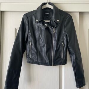 Express Black Leather Cropped Moto Jacket